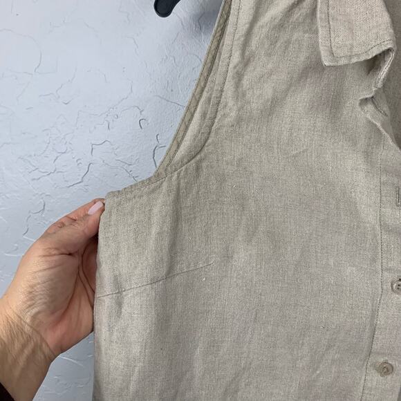 Garnet Hill Shirt Dress Linen Tan Sleeveless Collared Neutral Size 10 - Picture 6 of 11